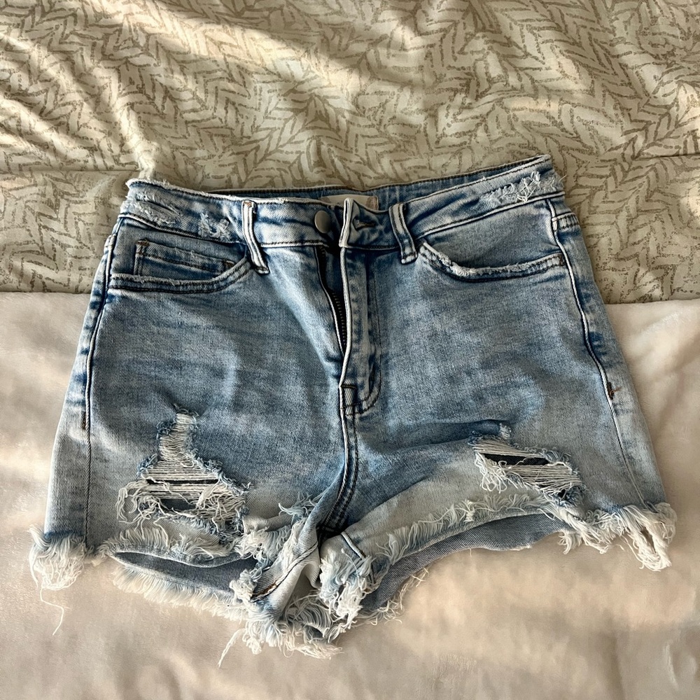 Altar'd State Light Blue Distressed Denim Shorts